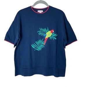Brooks Brothers Shimmer Parrot Embroidered Tropical Sweater Top Small